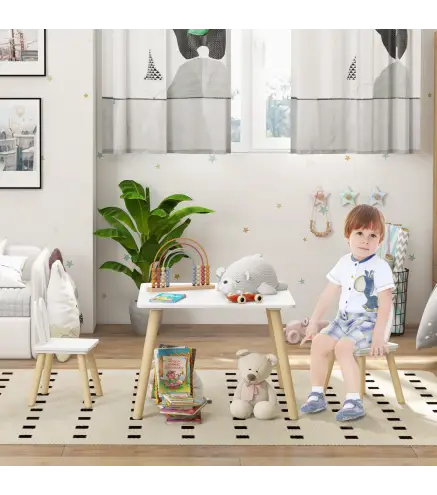 Mesa Infantil con Sillas Respaldos con Orejas de Conejo Mesa Infantil para Guardería Sala de Juegos Blanco