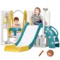 Tobogán Infantil 6 en 1 con Columpio y Tobogán Telescopio Aro de Baloncesto Espacio de Almacenamiento Multicolor