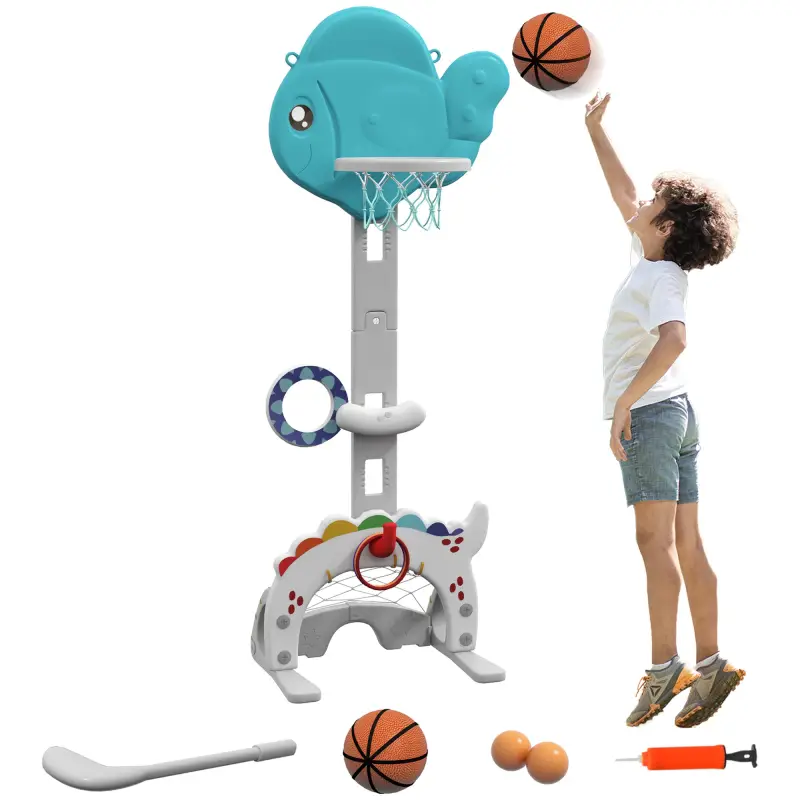 Canasta de Baloncesto para Niños Altura Ajustable con Fútbol ​​Golf Anillas Juego de Lanzamiento de Pelota Multicolor