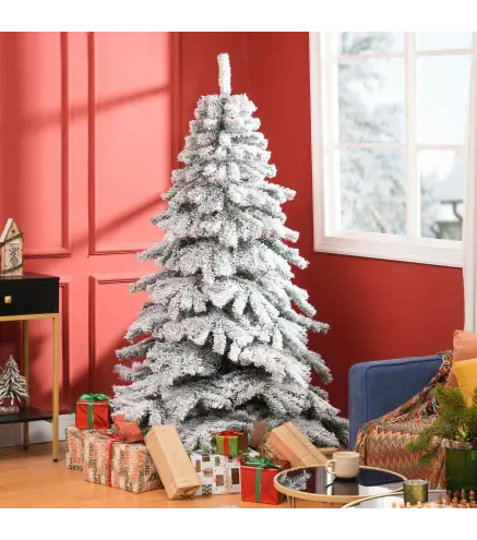 Árbol de Navidad Artificial Nevado 180 cm con 627 Ramas y Soporte de Metal Árbol de Navideño para Salón Verde y Blanco