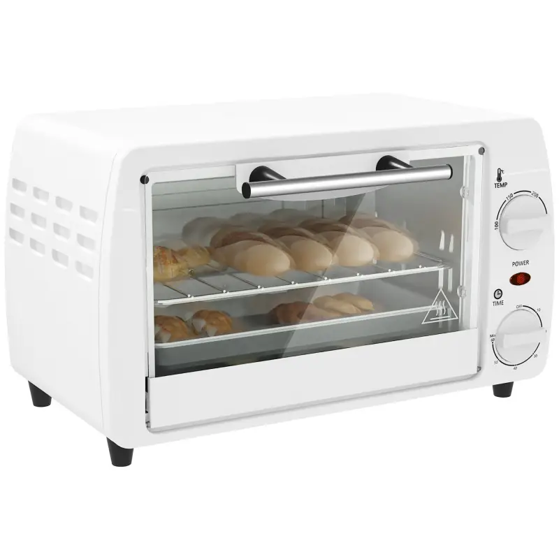 Horno Eléctrico Sobremesa 10L 750W Horno Eléctrico Pequeño Temperatura 230 ℃ y Temporizador 36,5x26x22 cm Blanco