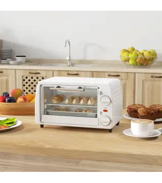 Horno Eléctrico Sobremesa 10L 750W Horno Eléctrico Pequeño Temperatura 230 ℃ y Temporizador 36,5x26x22 cm Blanco