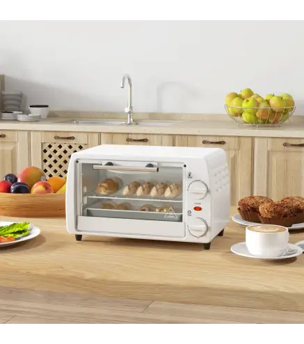 Horno Eléctrico Sobremesa 10L 750W Horno Eléctrico Pequeño Temperatura 230 ℃ y Temporizador 36,5x26x22 cm Blanco