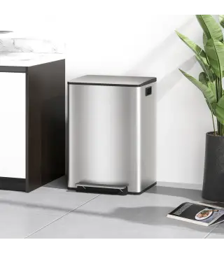 Cubo de Basura de Cocina con 2 Compartimentos 2x30L con Pedal Tapa de Cierre Suave y Cubo Extraíble Plata