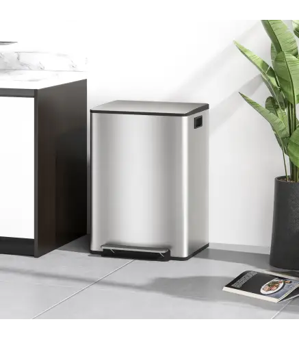 Cubo de Basura de Cocina con 2 Compartimentos 2x30L con Pedal Tapa de Cierre Suave y Cubo Extraíble Plata