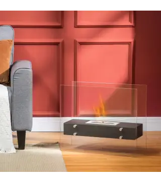 Chimenea de Bioetanol 7000 BTU con Tanque de 1,5 L Tiempo de Combustión 3H para Interiores 20-25 m² 60x26x50 cm Negro