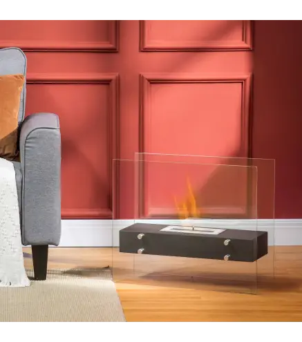 Chimenea de Bioetanol 7000 BTU con Tanque de 1,5 L Tiempo de Combustión 3H para Interiores 20-25 m² 60x26x50 cm Negro