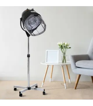 Secador de Casco Profesional 1180W con Altura Ajustable Temperatura Regulable Temporizador Capucha y Ruedas Negro