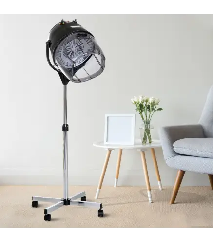 Secador de Casco Profesional 1180W con Altura Ajustable Temperatura Regulable Temporizador Capucha y Ruedas Negro