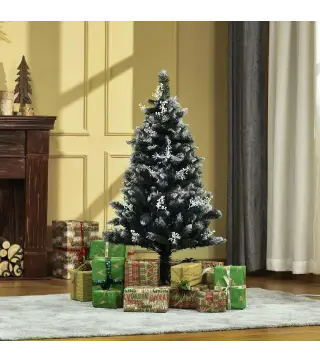 Árbol de Navidad Artificial 120 cm con 222 Ramas 28 Decoraciones Soporte de Acero Base Plegable y Desmontable Verde