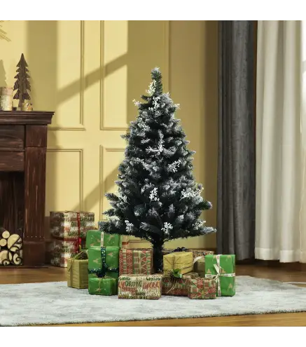 Árbol de Navidad Artificial 120 cm con 222 Ramas 28 Decoraciones Soporte de Acero Base Plegable y Desmontable Verde