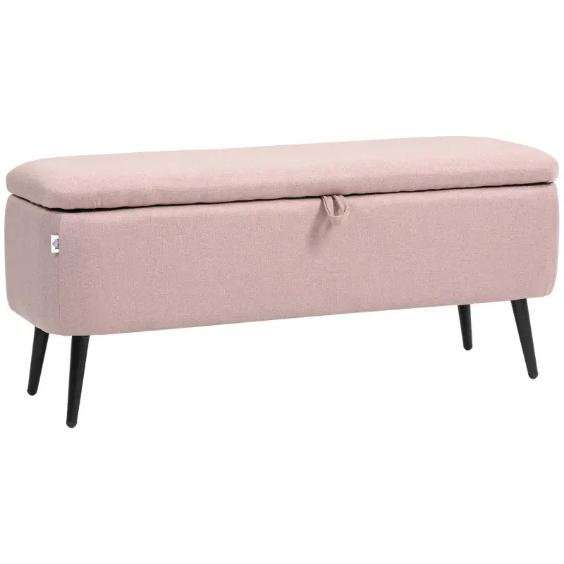 Banco de Almacenamiento con Tapa Abatible y Patas de Acero para Dormitorio Salón Entrada 101x38,5x44,5cm Rosa