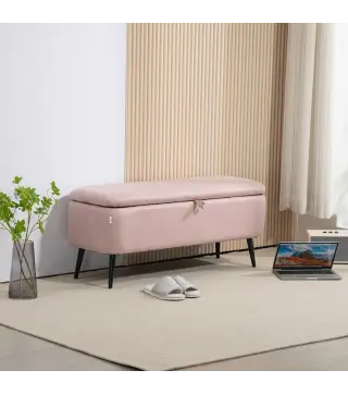 Banco de Almacenamiento con Tapa Abatible y Patas de Acero para Dormitorio Salón Entrada 101x38,5x44,5cm Rosa