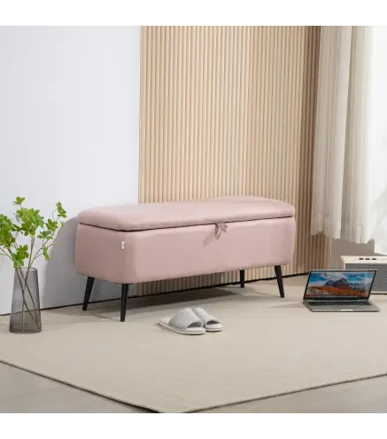 Banco de Almacenamiento con Tapa Abatible y Patas de Acero para Dormitorio Salón Entrada 101x38,5x44,5cm Rosa