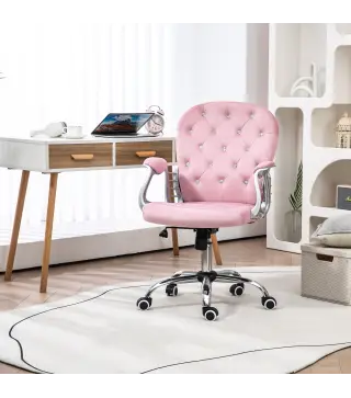 Silla de Escritorio de Terciopelo con Altura Ajustable Reposabrazos y Decoraciones de Diamantes 59,5x60,5x93-103 cm Rosa