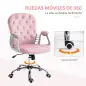 Silla de Escritorio de Terciopelo con Altura Ajustable Reposabrazos y Decoraciones de Diamantes 59,5x60,5x93-103 cm Rosa