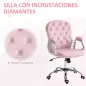 Silla de Escritorio de Terciopelo con Altura Ajustable Reposabrazos y Decoraciones de Diamantes 59,5x60,5x93-103 cm Rosa
