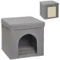 Casa para Gatos con Tablero de Rascar y Puerta para Interior 36,5x36,5x36,5 cm Gris