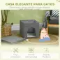 Casa para Gatos con Tablero de Rascar y Puerta para Interior 36,5x36,5x36,5 cm Gris