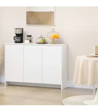 Mueble Aparador con 3 Puertas Estantes Ajustables y Cierre Suave Soporte para Televisores 120x35x85 cm Blanco