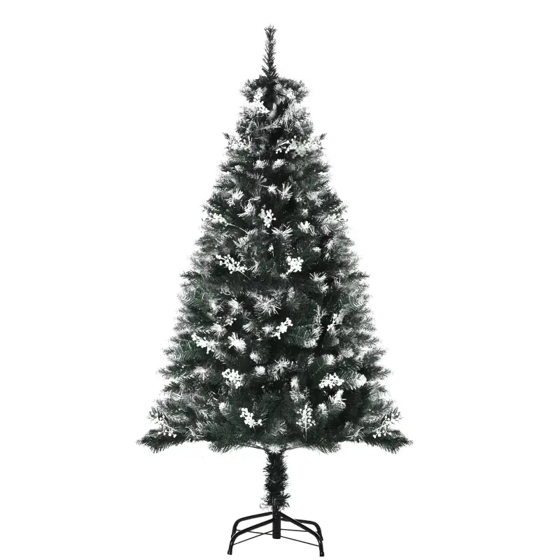 Árbol de Navidad Artificial 150 cm con 378 Ramas 41 Decoraciones Soporte de Acero Base Plegable y Desmontable Verde