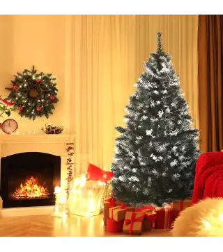 Árbol de Navidad Artificial 150 cm con 378 Ramas 41 Decoraciones Soporte de Acero Base Plegable y Desmontable Verde