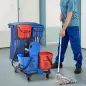Carro de Limpieza con Bolsa Doble Cubo de 18 Litros Escurridor 2 Cubetas Auxiliares 93x80x97 cm Rojo y Azul