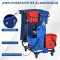 Carro de Limpieza con Bolsa Doble Cubo de 18 Litros Escurridor 2 Cubetas Auxiliares 93x80x97 cm Rojo y Azul