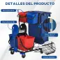 Carro de Limpieza con Bolsa Doble Cubo de 18 Litros Escurridor 2 Cubetas Auxiliares 93x80x97 cm Rojo y Azul