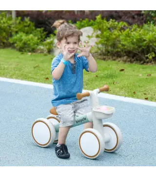 Bicicleta sin Pedales para Niños de 12-36 Meses con Asiento Ajustable Cesta y 4 Ruedas Silenciosas 56x27x39 cm Verde