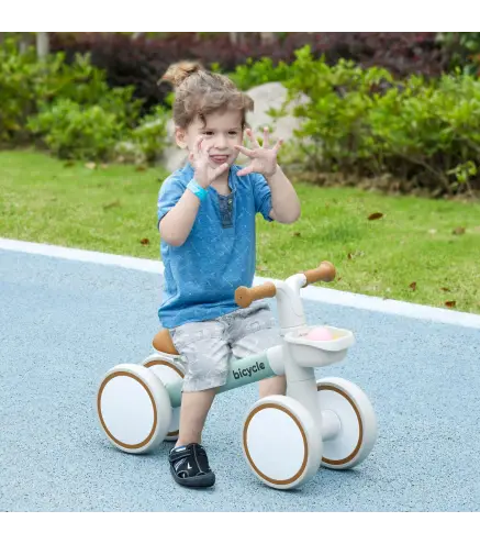 Bicicleta sin Pedales para Niños de 12-36 Meses con Asiento Ajustable Cesta y 4 Ruedas Silenciosas 56x27x39 cm Verde