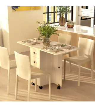 Mesa Plegable con Ruedas y Alas Abatibles Mesa Auxiliar Multifuncional con Almacenaje 120x60x76,5 cm Natural