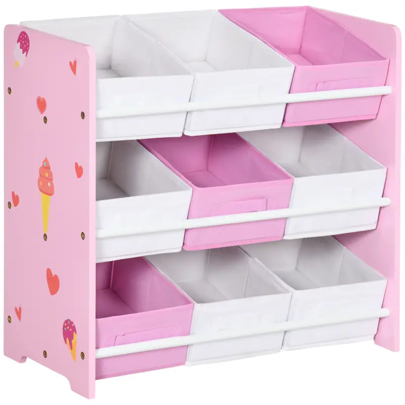 Organizador de Juguetes con 9 Cajas de Tela no Tejida Extraíbles para Dormitorio Guardería 63x30x60 cm Rosa