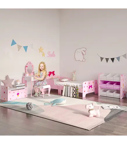 Organizador de Juguetes con 9 Cajas de Tela no Tejida Extraíbles para Dormitorio Guardería 63x30x60 cm Rosa