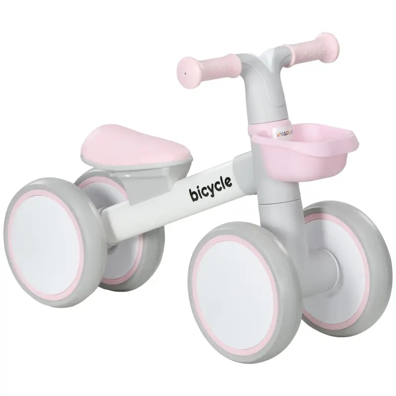 Bicicleta sin Pedales para Niños de 12-36 Meses con Asiento Ajustable Cesta y 4 Ruedas Silenciosas 56x27x39 cm Rosa