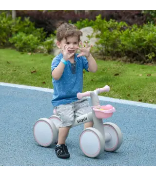 Bicicleta sin Pedales para Niños de 12-36 Meses con Asiento Ajustable Cesta y 4 Ruedas Silenciosas 56x27x39 cm Rosa