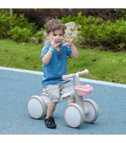 Bicicleta sin Pedales para Niños de 12-36 Meses con Asiento Ajustable Cesta y 4 Ruedas Silenciosas 56x27x39 cm Rosa