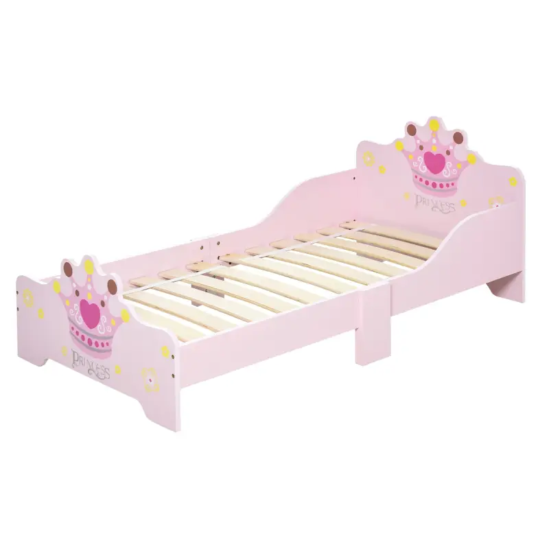 Cama Infantil de +3 Años 143x73x60 cm con Estampado de Corona Carga 50 kg para Dormitorio Rosa