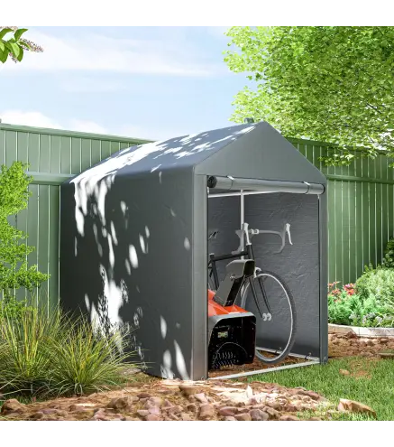 Carpa para Bicicletas y Motos 1,2x1,8x1,65 m con 2 Habitaciones Puerta con Cremallera Impermeable Anti-UV Gris Oscuro