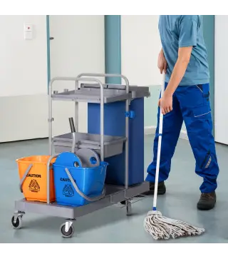 Carro de Limpieza con Bolsa de Basura Cubos de Fregar de 18L Escurridor de Prensa Estantes 111x63,3x103 cm Multicolor