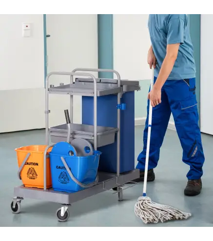 Carro de Limpieza con Bolsa de Basura Cubos de Fregar de 18L Escurridor de Prensa Estantes 111x63,3x103 cm Multicolor