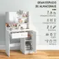 Tocador de Maquillaje con Taburete Espejo Cajón Estante Ajustable y Estantes Abiertos Anti-vuelco Blanco y Beige
