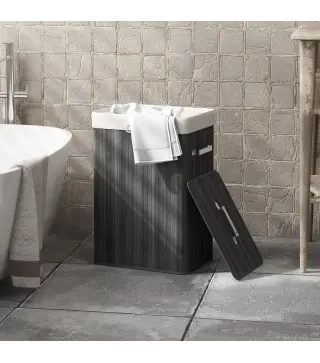 Cesto para la Ropa Sucia Plegable con Tapa Cubo para la Colada Rectangular con Asas 40x30x60 cm Gris Oscuro