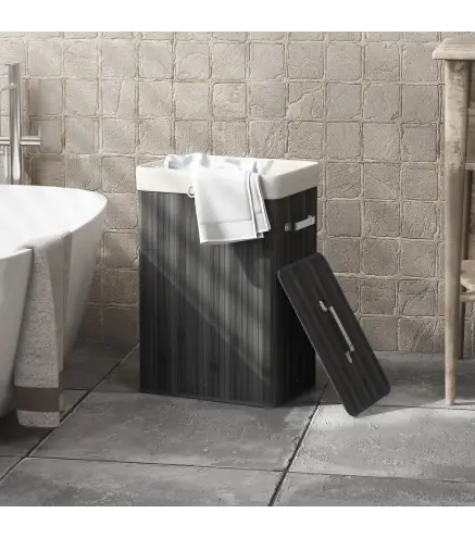 Cesto para la Ropa Sucia Plegable con Tapa Cubo para la Colada Rectangular con Asas 40x30x60 cm Gris Oscuro