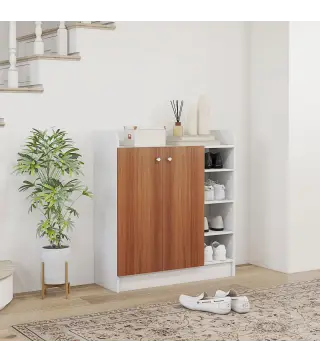 Armario Zapatero Moderno con 2 Puertas Estantes Ajustables para 12 Pares de Zapatos para Pasillo 83x30x90 cm Natural