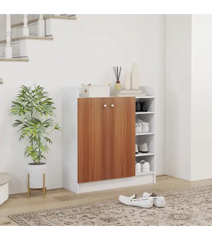 Armario Zapatero Moderno con 2 Puertas Estantes Ajustables para 12 Pares de Zapatos para Pasillo 83x30x90 cm Natural