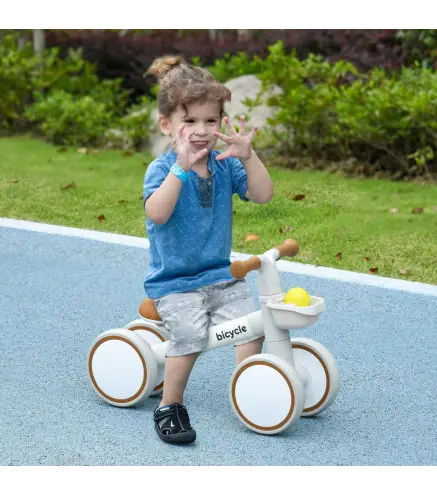 Bicicleta sin Pedales para Niños de 12-36 Meses con Asiento Ajustable Cesta y 4 Ruedas Silenciosas 56x27x39 cm Blanco
