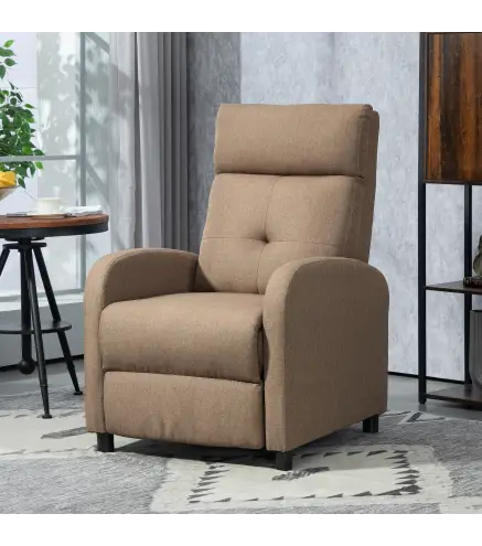 Sillón Reclinable Manual Sofá Individual con Reclinación hasta 155º Carga 150 kg Marrón