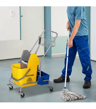 Carro de Limpieza con Cubos de Fregona de 25L Escurridor Cubeta y Estantes para Hotel Oficina 72x49,5x95 cm Amarillo