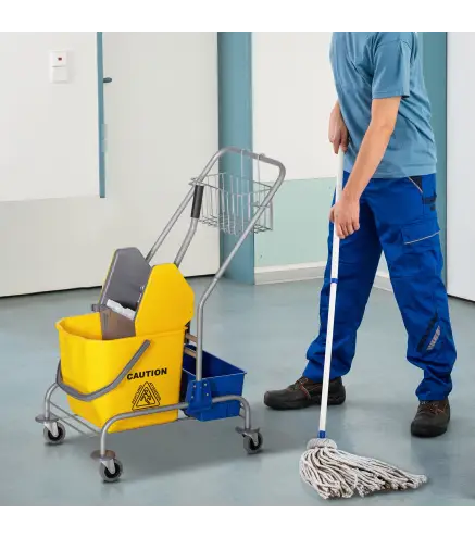 Carro de Limpieza con Cubos de Fregona de 25L Escurridor Cubeta y Estantes para Hotel Oficina 72x49,5x95 cm Amarillo